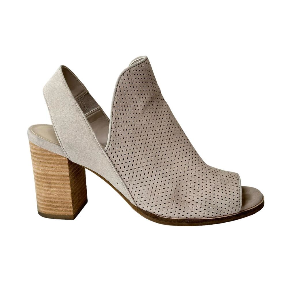 Cole Haan Callista Beige Suede Perforated Block Heel Sandals Slingback‎ Summer 8